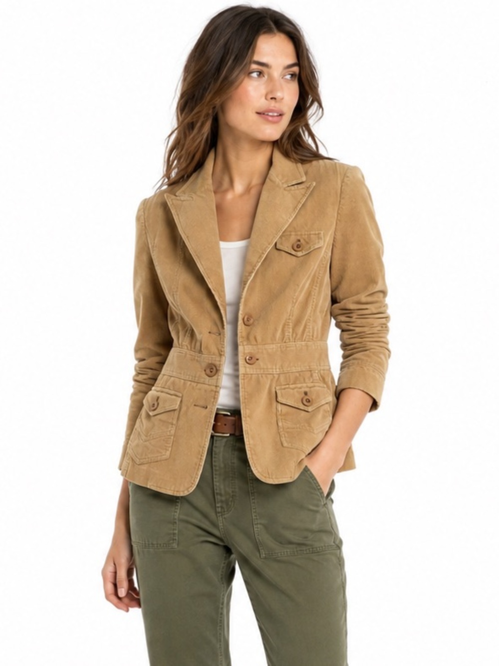Corduroy Blazer Jacket Size 10 GRACE ELEMENTS Camel Brown Utility Y2K Retro 70s